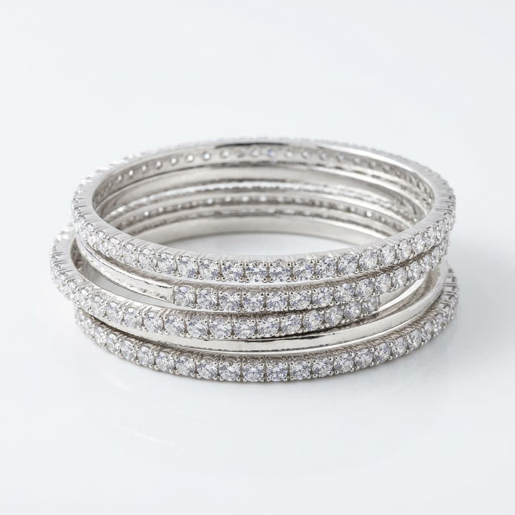 Silver Finish Stone Metal Bangles
